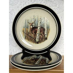 FOLK CRAFT 3 Salad Plates White Tail Deer Scottyz 8 1/2”  Discontinued 2009